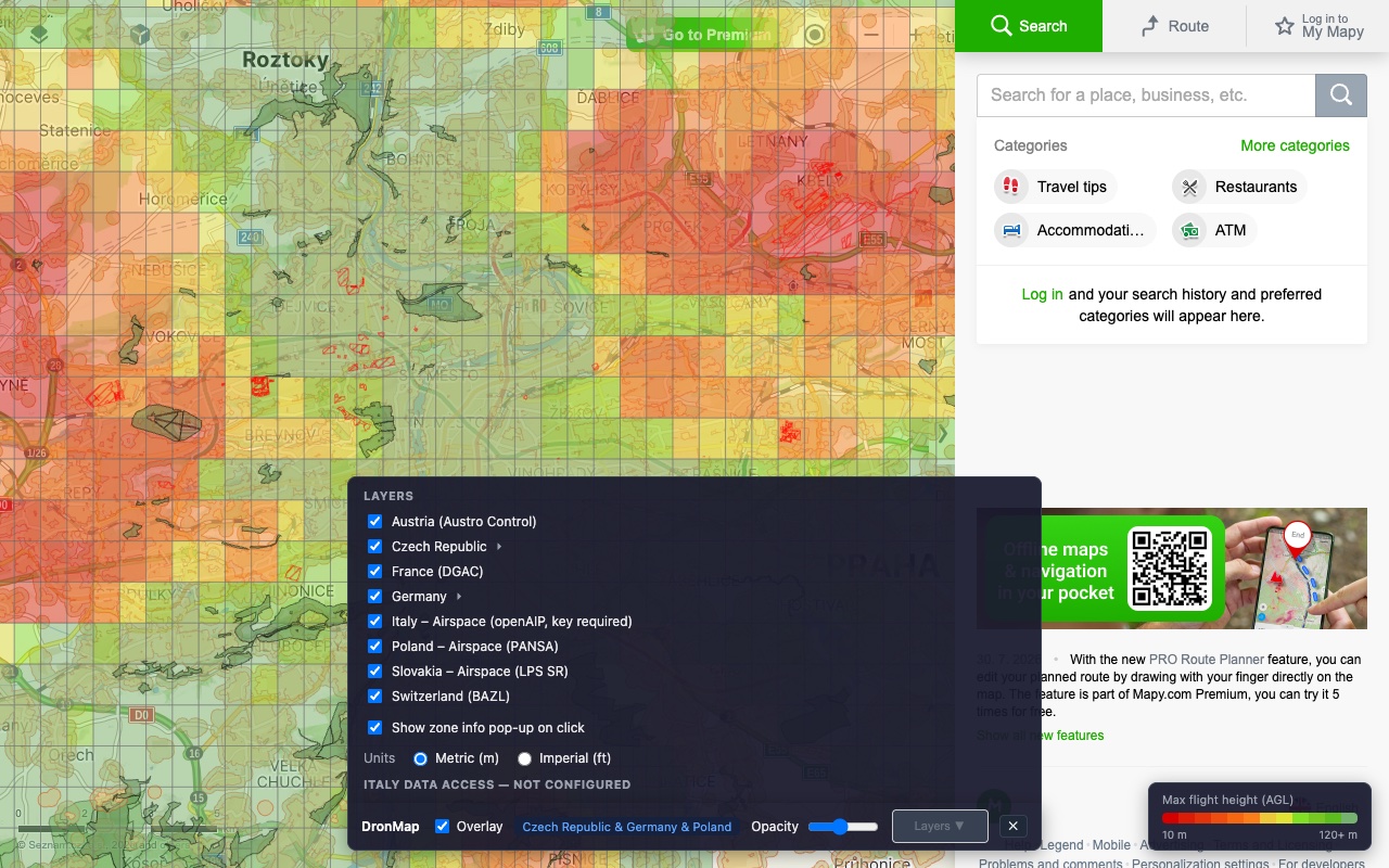 Expanded Layers panel with per-country toggles