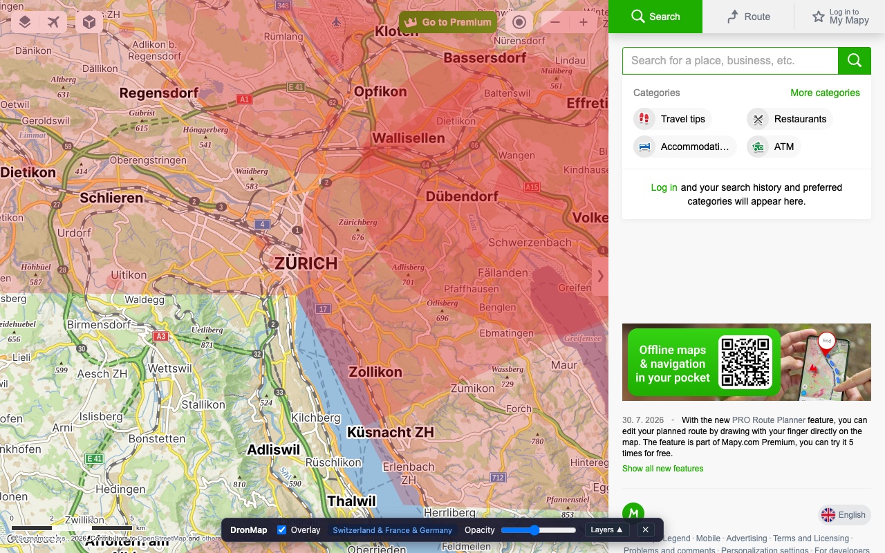 Swiss BAZL drone zones around Zurich